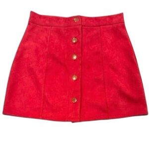 Y2K Mini Skirt Women No Brand Suede Feel Red with Gold Buttons Size Medium